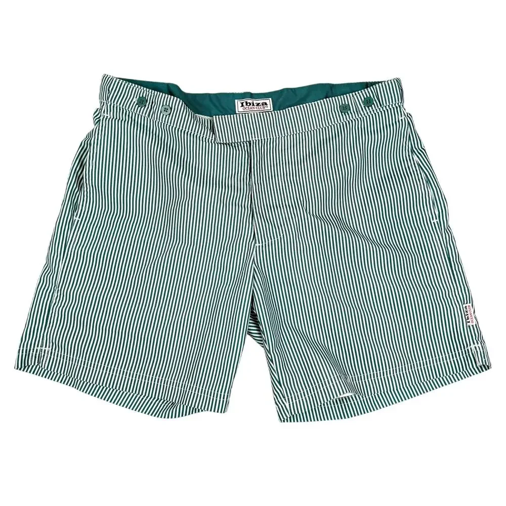Ibiza Ocean Club Green White Striped Swim Trunks Size 30 Coastal Preppy Nautical